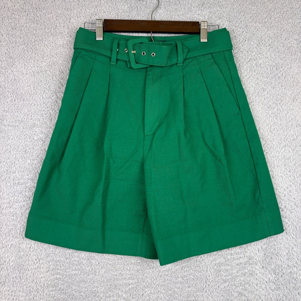 Banana Republic Shorts Womens 2 Green Belted Pleated Wool High Rise Career Style